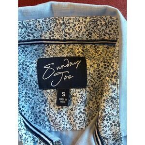 Sunday Joe Shirt Mens S Short Sleeve Button Up Floral Trim Light Blue Casual
